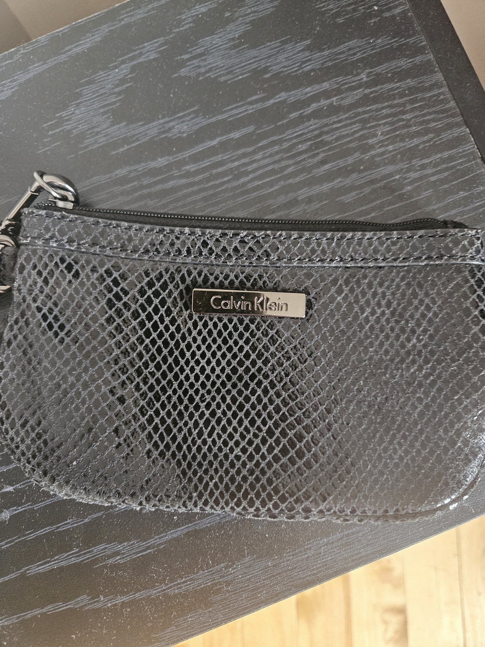 Calvin Klein Black Snake-Embossed Wristlet Clutch